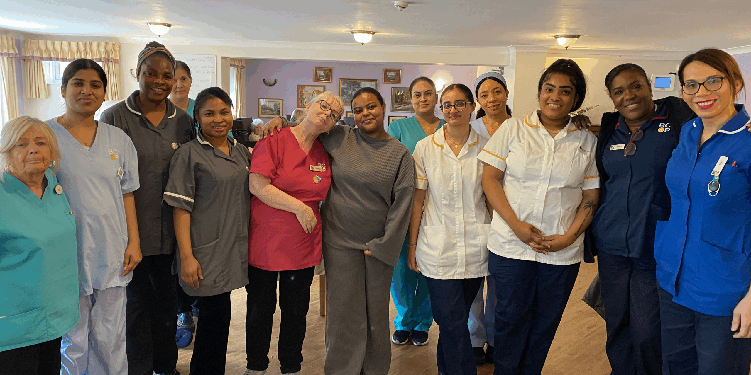 Staff and first year nursing students at Robert Harvey house