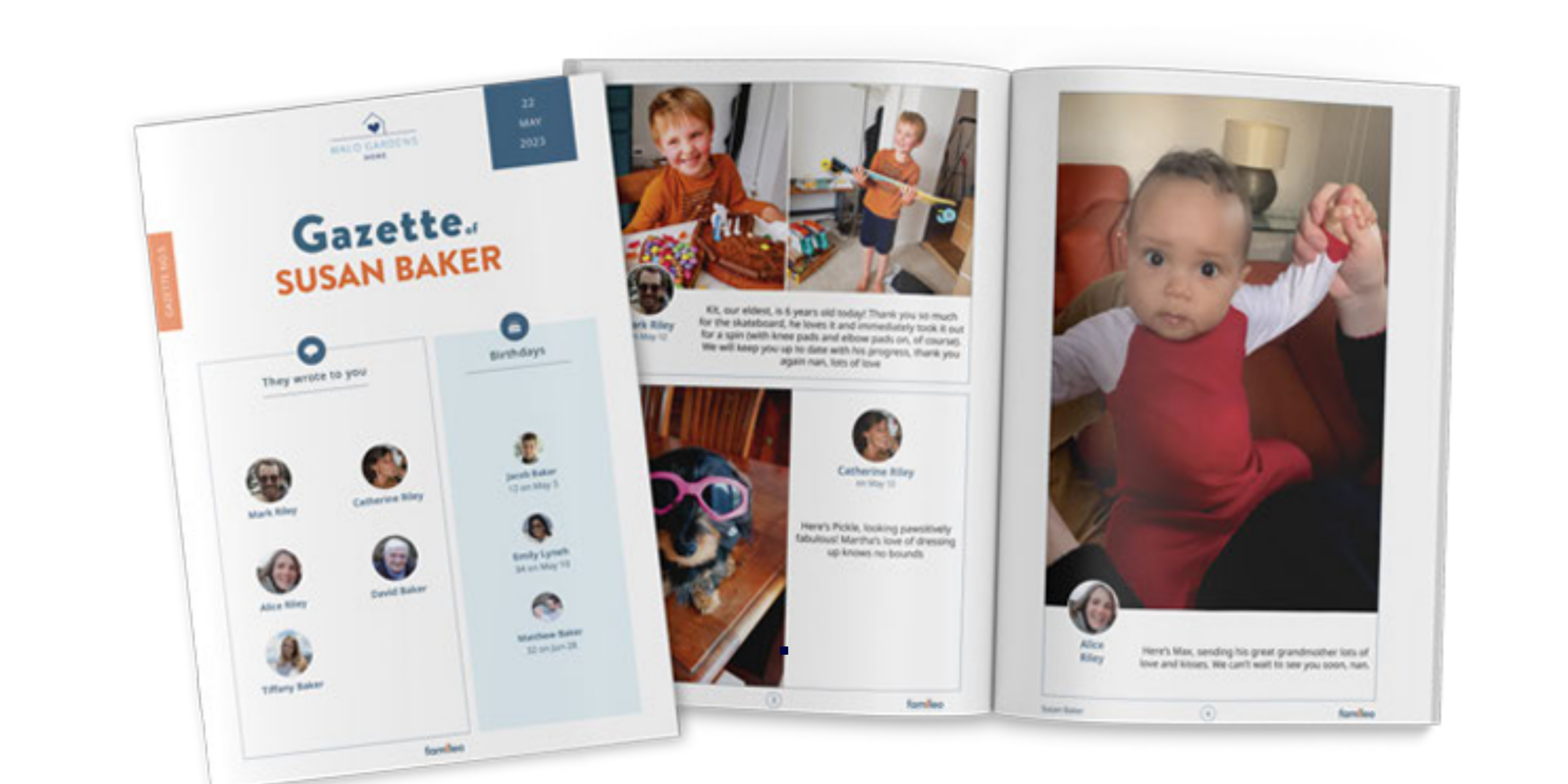 Example of a Famileo gazette being trialled at Robert Harvey House