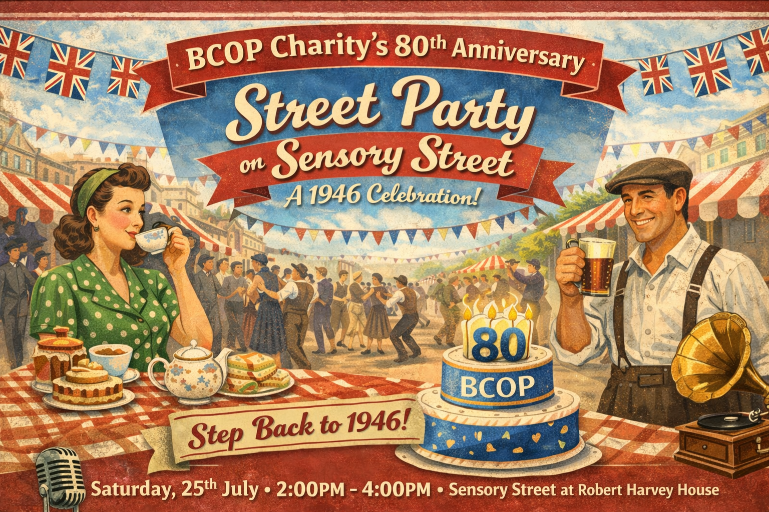 Robert Harvey House 1946 Street party on Sensory Street